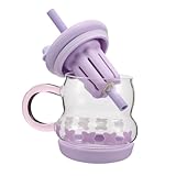 Anneome 取っ手付きガラス製マグカップ ストロー付き 紅茶やコーヒー用 タンブラー 透明 デイリーや旅行向け 子供用ミルクカップとしても使用可能