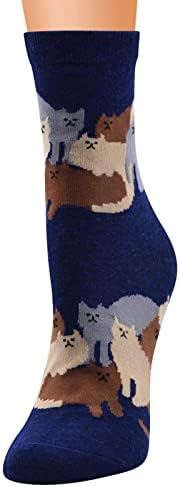 Women Autumn And Winter Cat Pattern Socks Cotton Socks Woman Sock (Navy, One Size)
