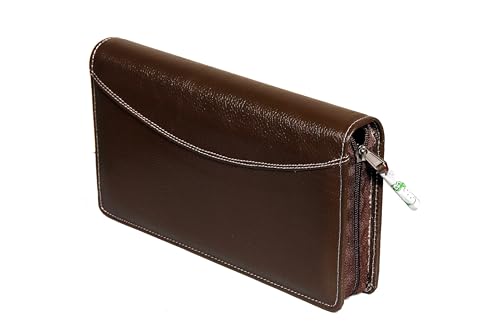 Image of Sukeshcraft Multiple Cheque Book Holder | Original Leather Holds Upto 8 Cheque Books, Locker Key Hook Matching Zipper (Leather, Chocolate Brown)