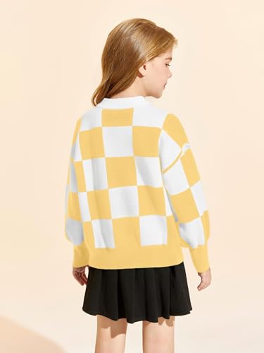 Image of Girls Sweaters Kids Fashion Plaid Mock Neck Pullover Sweater Tops 5-14 Years