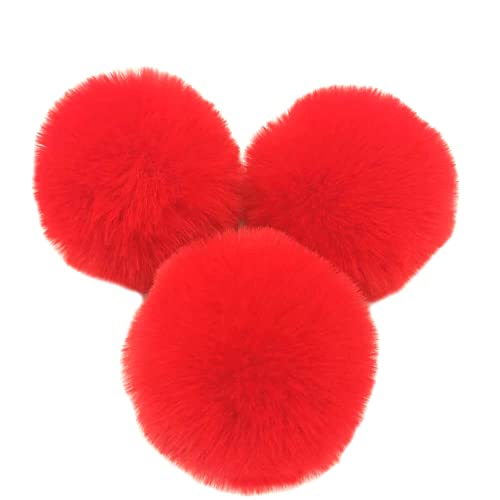 Pompones de piel sintética de 10 cm, 10 unidades, 10 cm, con pompón de piel sintética, para manualidades, sombreros, decoración, mujer, niñas, llavero, color rojo Cover