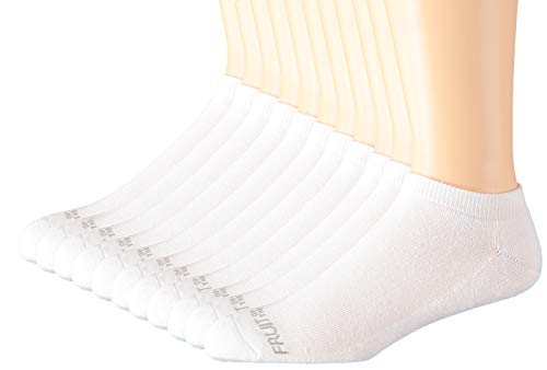 Fruit of the Loom Men's 10 Pack Low Cut No Show Socks (Shoe: 6-12, White/White)