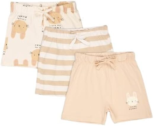 Pantaloons Baby Girls 100% Cotton Casual Shorts | Pack of 3 | Drawstring Waist | Multicolour | Ages 0–24 Months