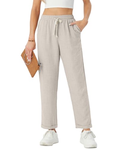 PrinStory Hose Damen Lässig Freizeithose Komfortabel Freizeithose Und Taschen Hose Stilvoll Strandhose Mit Taschen Einka...