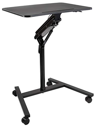 Image of Mount-It! Mobile Standing Laptop Desk, Height Adjustable Rolling Sit Stand Workstation with Casters, 27.5 Wide with Gas Spring Lift Mechanism, Black