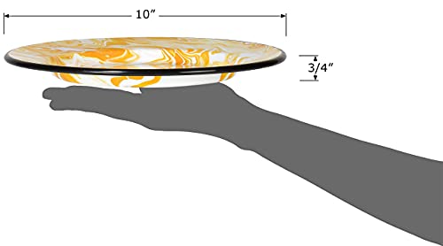 Red Co. Set Of 4 Enamelware Metal Classic 10 Inch Round Dinner Plate, Yellow/Black Rim - Swirl Design #TOP3
