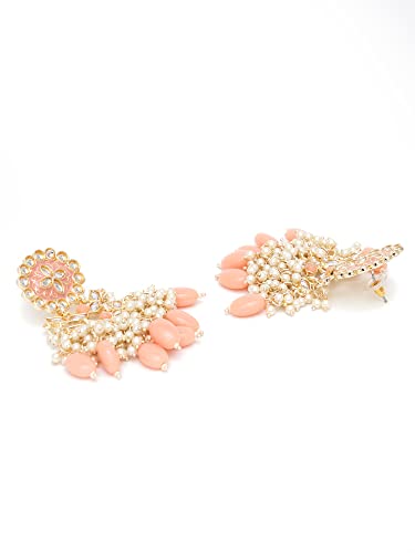 Image of Karatcart Red Stone Studded Gold Plated Drop Earrings for Women