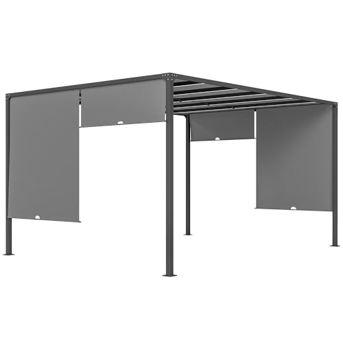 Outsunny 3(m) x 4m Pergola with Solar LED Lights, Sliding Roof Garden Gazebo, Steel Frame Outdoor Sun Shade Shelter for Balcony Patio Porch (Dark Grey)