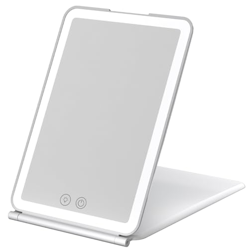 BBG.store 女優ミラー 卓上鏡 LEDライト付き 化粧鏡 折りたたみ式 軽量 メイク用 旅行用 コンパクト 自立式 小型鏡 明るさ調整 スタンドミラー