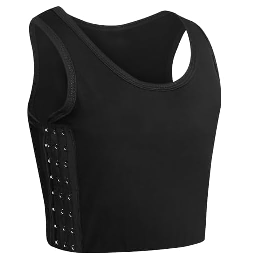 XUJI Chest Binder Short Corset Sport Bra for Tomboy Transgender FTM (Black, M)