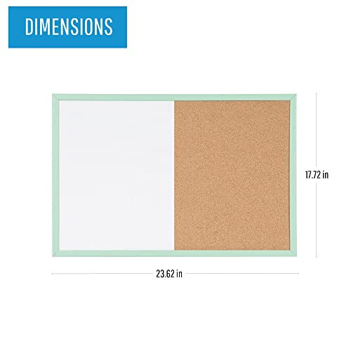 Mastervision Pastel Collection Combo Dry Erase Whiteboard/Cork Bulletin Board, Green Colored Mdf Frame, 23.62" X 17.72" #TOP1