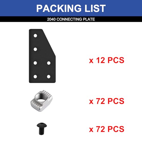 Image of 12pcs 2040 Aluminum Extrusion Joint Plate Connector Corner L Bracket 6-Hole 2040 V Slot Hardware T Slotted Accessories with T Nuts and Screws for Aluminum Profile 3D Printer Frame Part Black