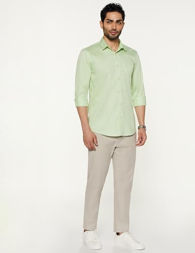 Image of Peter England Men's Slim Fit Full Sleeve Casual Shirt in Twill Weave Cotton
