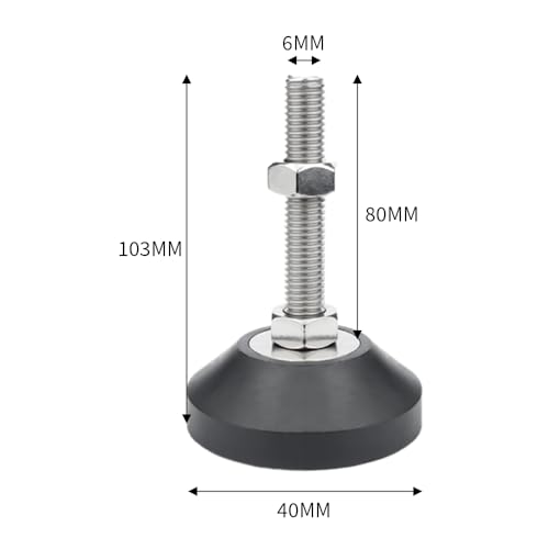 Patas regulables M6 para niveladores de muebles y estantes con base de goma D40 3