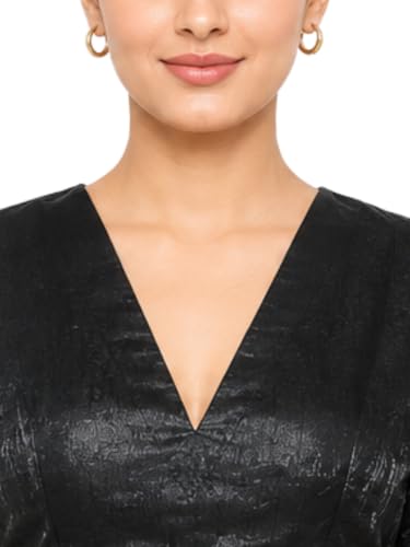 Image of Thevasa Women's Everyday Divine Depth V Neck Half Sleeves Blouse