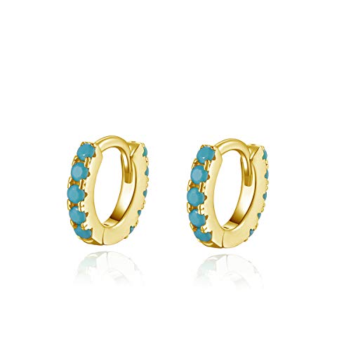 Huggie Hoop Cuff Earrings, 14k Gold Plated Sterling Silver Created Turquoise Earrings Gift for Her (Gold)