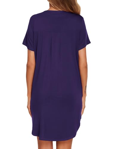 Image of Ekouaer Women V Neck Button Down Nightgown