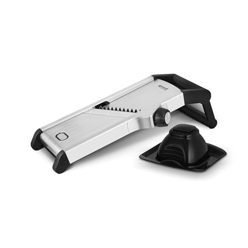 Good Food in Partnership with Tower GF847073 Chef’s Mandolin Slicer with Durable Precision Stainless Steel Blades, Adjustable Settings and Silicone Non-Slip Base, Stainless Steel and Black