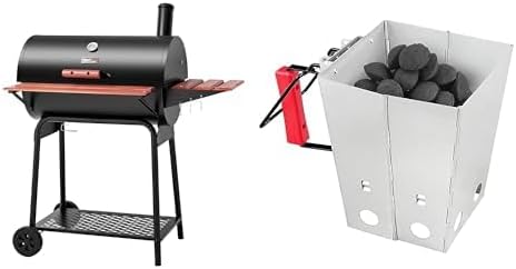 Royal Gourmet 30" Charcoal Grill Bundle with 443 sq. in. Grates, Foldable Charcoal Chimney, 12 Skewers, Pizza Set and Smoker Box