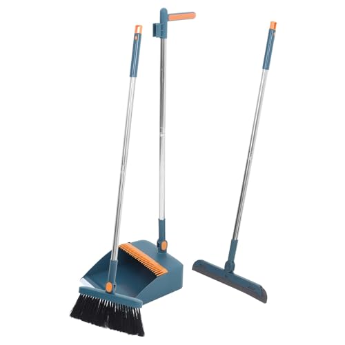 BCOATH 家用掃除 長柄ほうき ちりとり 窓用スク 付き 多機能清掃ツール 三点 快適ハンドルで室内外の床掃除や水拭きに対応