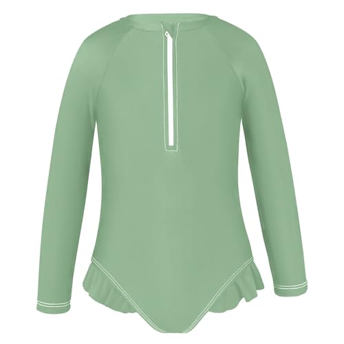 CHIFIGNO Dark Sea Green Girls Swimsuit One Piece Rashguard Long Sleeve Swimwear Beach 3T2
