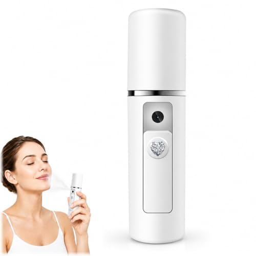 OIXYAZ 1 Pièce Brumisateur visage rechargeable,Mini-pulvérisateur portable,Soins hydratants,miroir intégré,Extension Cils – Idéal Maison Voyage – Blanc