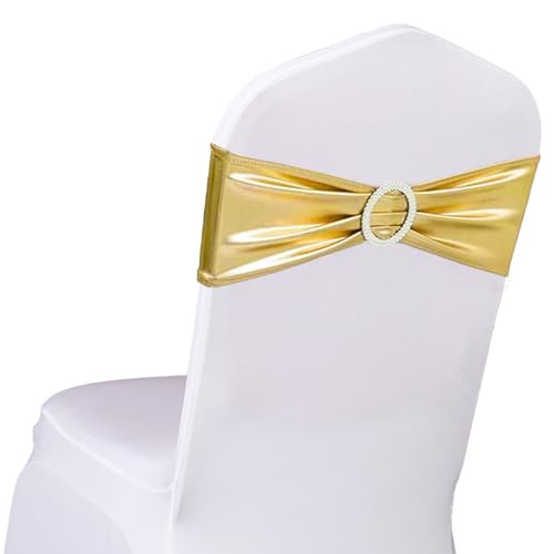 Spandex Metallic Gold Chair Sashes 100 Pack Wedding Chair Bows Bands Buckle