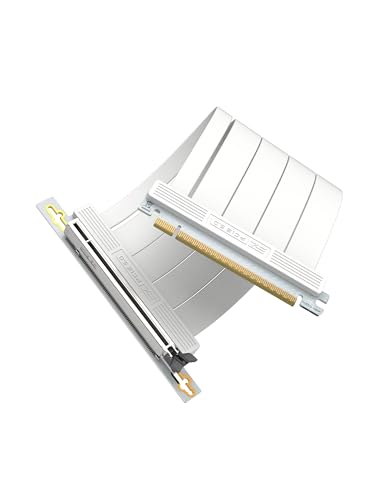 EZDIY-FAB PCIe 5.0 X16 Riser-Kabel,128 GB/s Bandbreite,für RTX 50/RTX 40,RX 9000/RX 7000 GPUs,PCIe-Erweiterungskarte, abwärtskompatibel mit 4.0/3.0,Vertikale GPU-Montage,90-Grad-Winkel–20 cm,Weiß