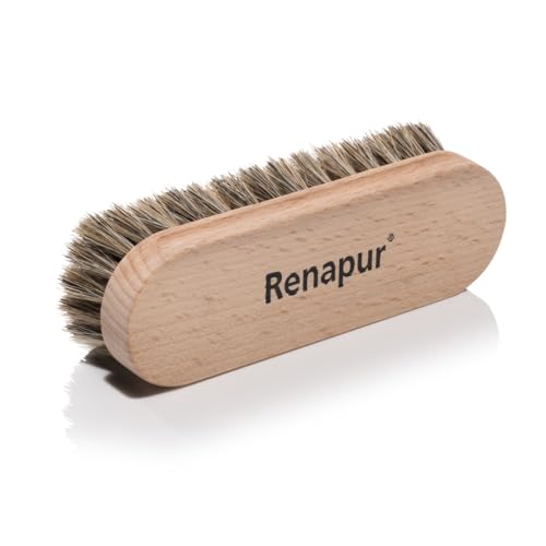 Renapur Premium-Pferdehaarbürste - Superweiche Borsten mit ergonomischem Holzgriff, ideal zum Polieren von Leder & Reinigen von Wildleder oder Stoffschuhen/-Stiefeln