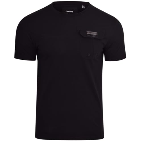 Firetrap Men's T-Shirt Cotton Crew Neck | Small Side Logo Tee | Chest Pocket Plain Tee | Classic Fit Casual Wear | Signature Branding Black XL
