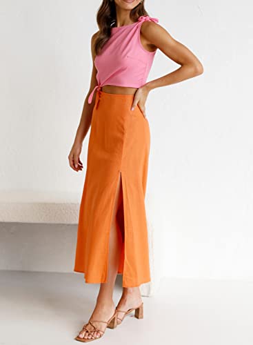 Dokotoo 2 Piece Outfits Sleeveless Tank Tops Side Split Matching Sets For Women High Waist Skirt Sets Women Orange Size Large #TOP2