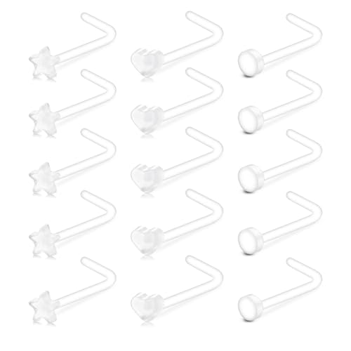 Briana Williams Clear Nose Studs Retainer Bioflex Hide piercing for School Work L Shape Nose Stud Bone Pin Screw 20G 18G