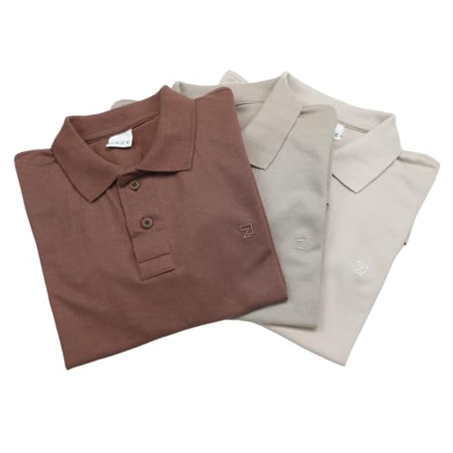 KIT 3 Camisas Polo Masculina Algodão (M, MARROM AREIA BEGE)