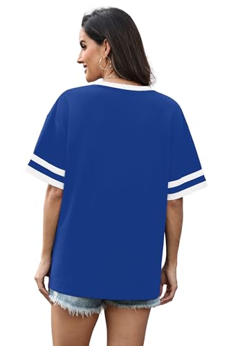 Image of WIHOLL Womens T Shirts Loose Fit Short Sleeve Tees V Neck Color Block Summer Tops 2026 Fashion S-4XL
