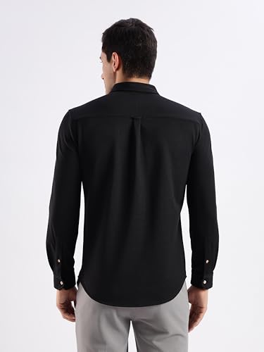 Image of TURMS Men's Solid Knitted Shirts, Odor Control, Stretchable & Breathable, Cotton Blend, Tailored Fit, Full Sleeve