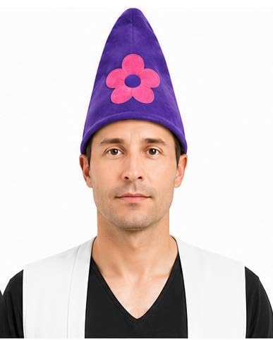The Dragons Den Adults Garden Gnome Pointy Hat With Flower Decoration Fancy Dress Headwear [Purple]