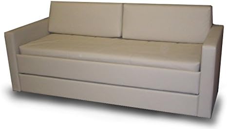 Sofa bed bunk with innovative mechanism with three safeties and mattresses included. Coating in red fabric. MADE IN ITALY