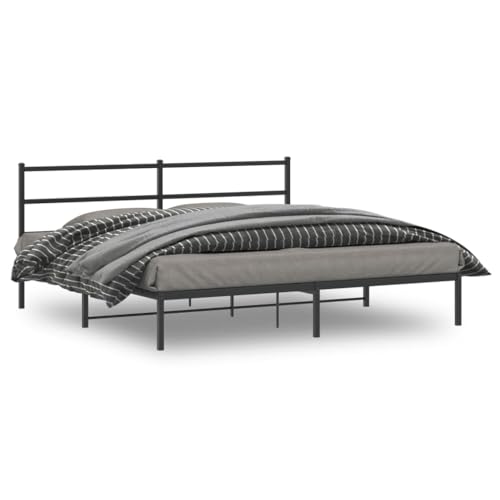 Genérico Estructura Cama sin colchón con cabecero Metal Negro 180x200 cm,Mobiliario,Camas y Accesorios,Camas y somieres 355369