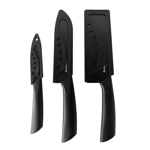 Image of Lifelong High-Carbon Stainless Steel Knife Set of 3 with Protective Cover | Non-Slip PP Handle, Black Color Coated, Sharp Edge for Professional Cutting, Chopping, Dicing & Slicing at Home & Restaurant