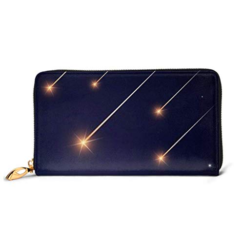 Preisvergleich Produktbild JHGFG Mode Handtasche Reißverschluss Brieftasche Sternschnuppen auf Black Sky Shooting Telefon Kupplung Geldbörse Abendkupplung Blockieren Leder Brieftasche Multi Card Organizer
