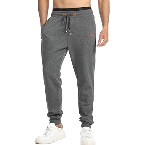 Surenow Men's Athletic Sweatpants Active Workout Jogger Pants for Men with Pockets Tapered Drawstring Gym Running Track Pants Dark Gray Cover