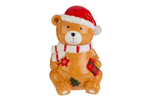 PuntoCasaStore Pot de boîte d'ours avec chapeau Père Noël en céramique, décoration de Noël 2025, cadeau maison, bureau, symbole festif (boîte 12,5 x 13...