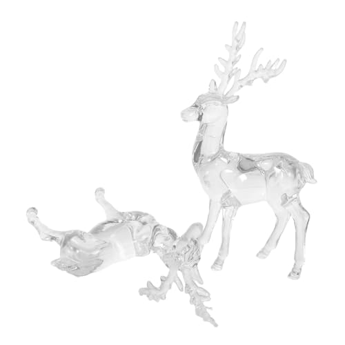 FONDOTIN 2 Pièces Ornements Cerf de Noël Acrylique Transparent Figurines Élégantes de Renne pour Décoration de Table et Sapin Pendentifs Suspendus Résistants pour Ambiance Festive