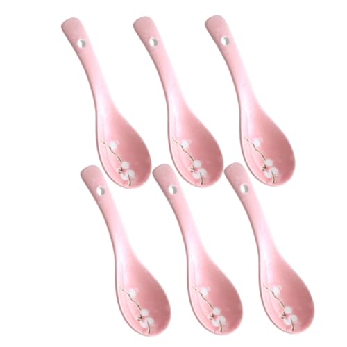 Ciieeo 6 Piezas Cucharas de Cerámica Japonesa Cucharas de Sopa y Porridge Diseño Retro Utensilios de Mesa Prácticos para Sopa y Porridge Cerámica y Ligera
