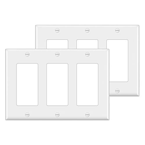 Image of 2 PK BESTTEN 3-Gang Decorator Wall Plate, GFCI Outlet & Dimmer Switch Cover | UL Listed, Standard Size, H4.53 inch x L6.38 inch, with 3 Decorator Openings, Unbreakable Polycarbonate, White