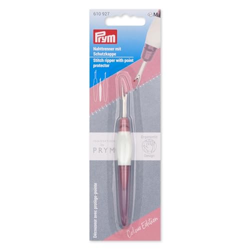 Prym 610927 Ergonomischer Nahttrenner Klein mit Kugelspitze rutschfestem Griff & Schutzkappe ideal zum Auftrennen von Nähten und Stichen für Rechts- & Linkshänder beere