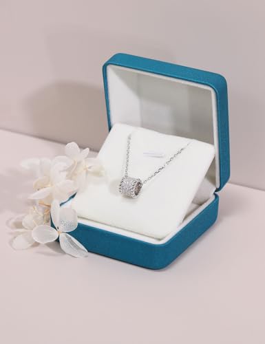 Hitlinker Moissanite Milgrain Necklace for Women, Sterling Silver 925 Column Round Pendant 18K White Gold Plated Dainty Chain Luxury Anniversary Jewelry Birthday Gift for Her — view 6