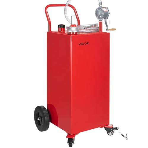 VEVOR 150 L Kraftstofftrolley, Benzin- und Dieseltank mit manueller Transferpumpe, Kraftstoffbehälter mit 4 Rädern und 3 Fuß Schlauch, für Autos, Rasenmäher, Geländefahrzeuge, Boote, Rot