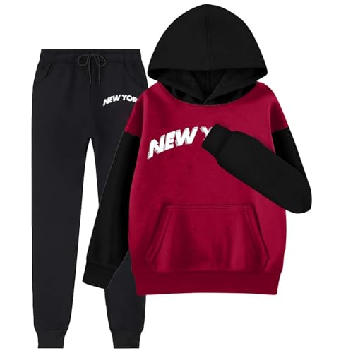 Girls 2 Piece Outfits Sweatsuit Set New York Letter Print Pullover Hoodie Sweatshirt Jogger Sweatpants Fall Clothes 4-14Years