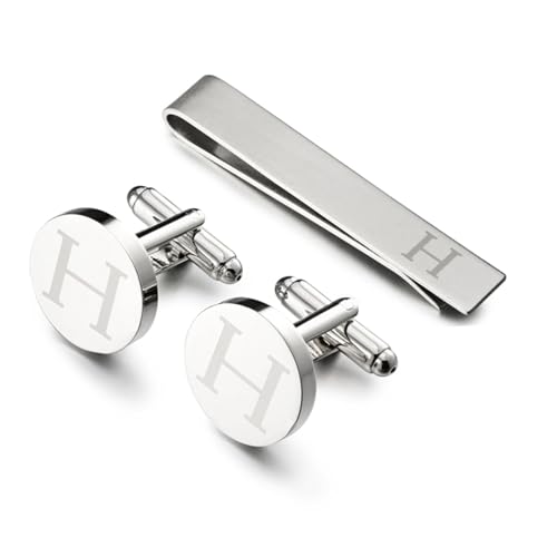 Gemelos H para puños de camisa y pasador de corbata redondo para hombre 1
